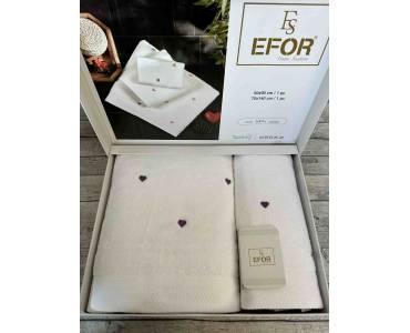 Набор полотенец EFOR из 2-х предметов (50*90; 70*140) сердце белый (сиреневый)